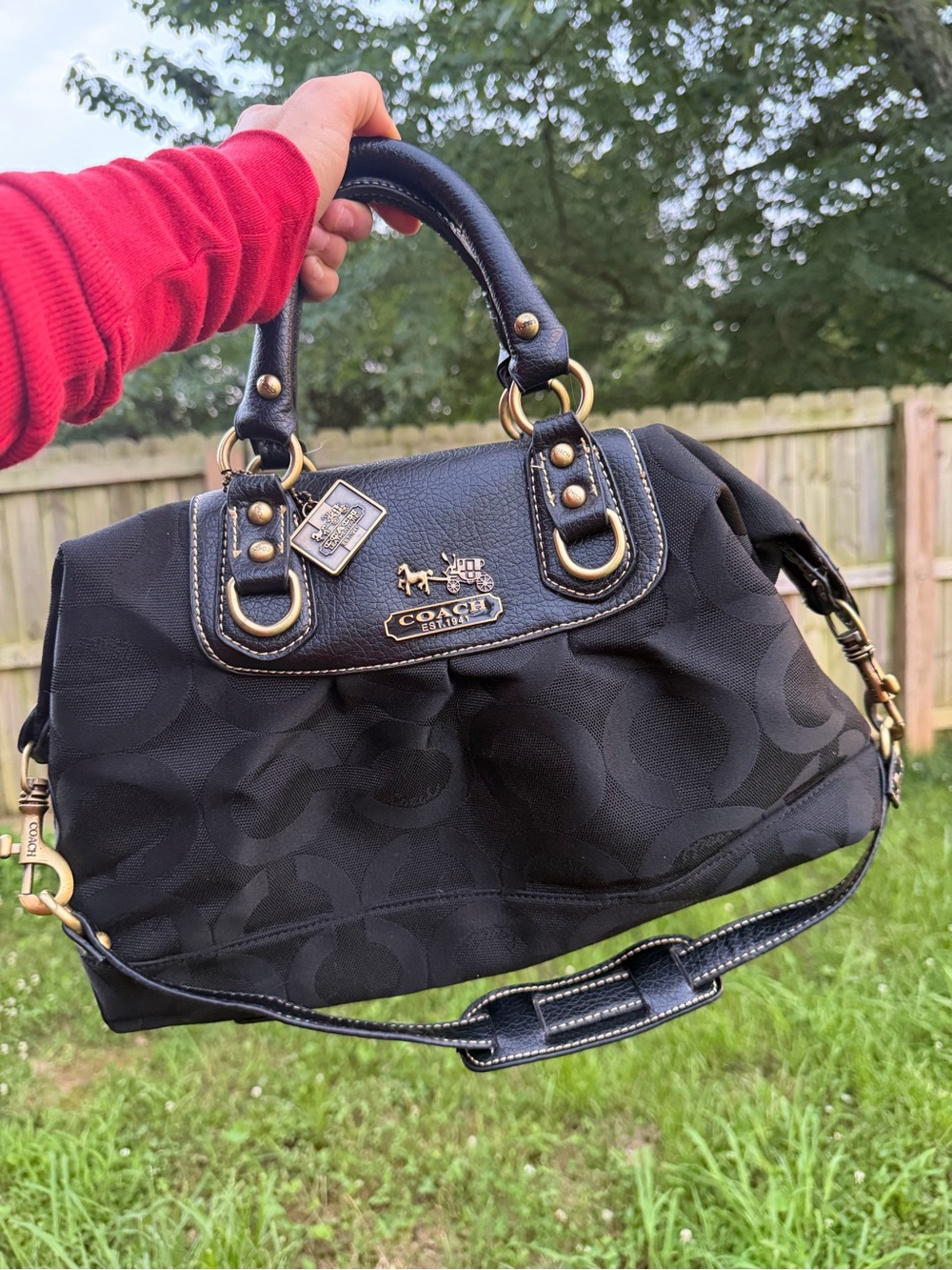Coach Black Signature Shoulder Satchel with Gold Hardware